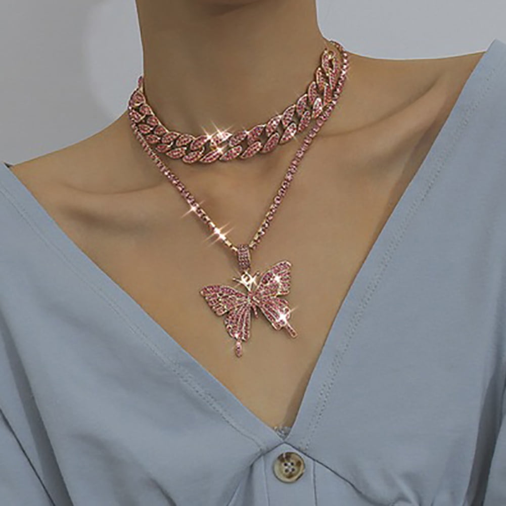 Three Layer Rhinestone Butterfly Pendant Necklace - Silver | Butterfly  pendant, Butterfly pendant necklace, Silver